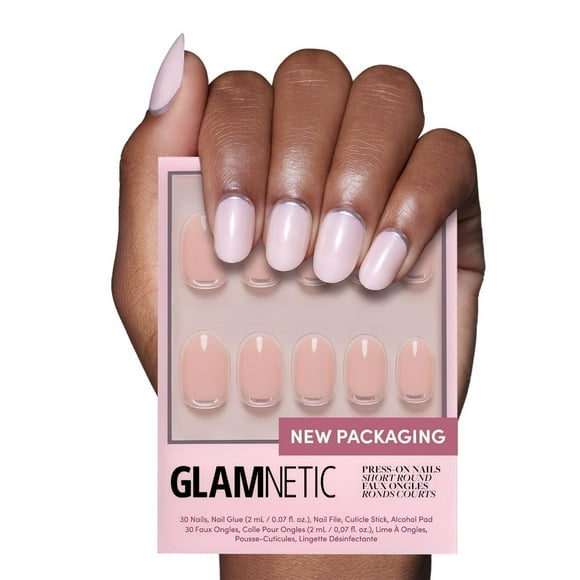 Glamnetic Press-On Nails – Silver Belle | Reverse French Tip Nails, Reusable, 30 Count