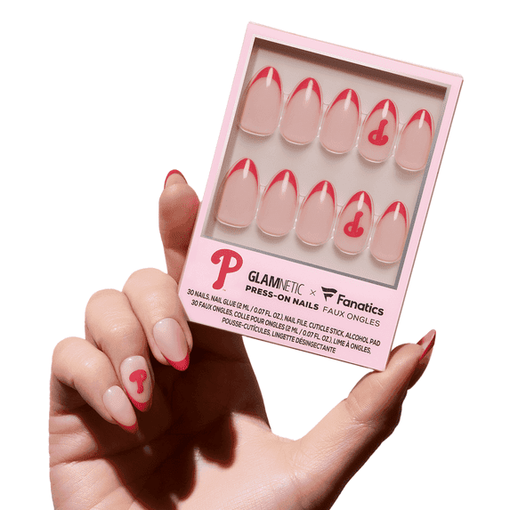 Glamnetic x Fanatics Press On Nails - Philadelphia Phillies | Short Almond Fake Nails, MLB Phillies Red French Tips, Baseball Nails, Salon-Quality | 15 Sizes - 30 Nail Kit with Glue