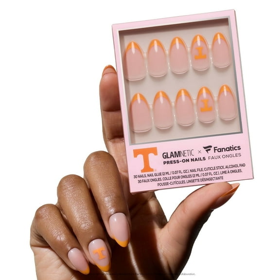 Glamnetic x Fanatics Press On Nails - Tennessee Volunteers | Short Almond Fake Nails, NCAA Volunteers Orange French Tips, College Nails, Salon-Quality | 15 Sizes - 30 Nail Kit with Glue