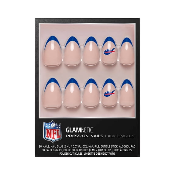Glamnetic x Fanatics Press On Nails - Buffalo Bills | Short Almond Fake Nails, NFL Bills Blue French Tips, Football Nails, Salon-Quality | 15 Sizes - 30 Nail Kit with Glue