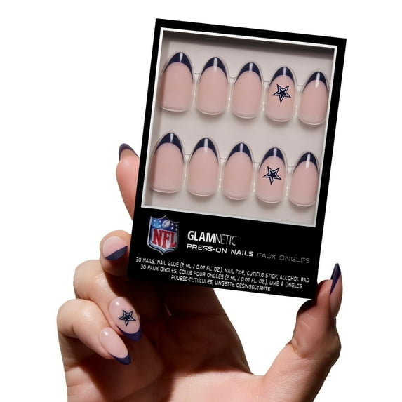 Glamnetic x Fanatics Press On Nails - Dallas Cowboys | Short Almond Fake Nails, NFL Cowboys Blue French Tips, Football Nails, Salon-Quality | 15 Sizes - 30 Nail Kit with Glue