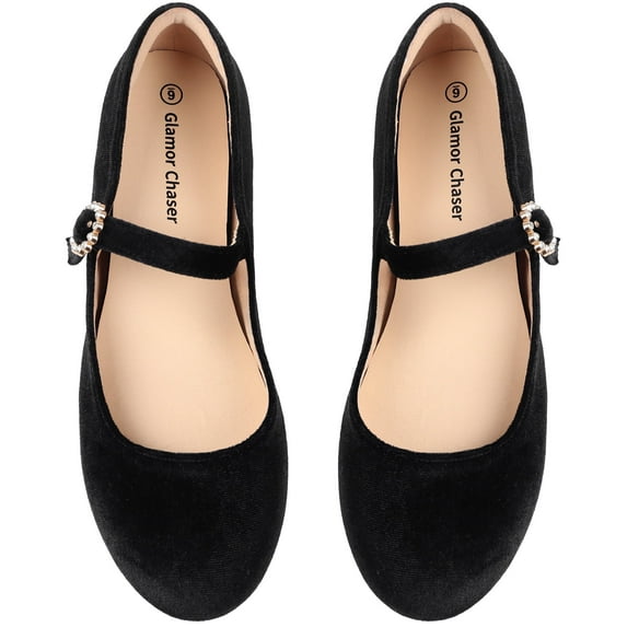 Glamor Chaser Womens Mary Jane Shoes Comfortable Strap Flats Dressy Casual Ballet Flats Shoes Floral Buckle Round Toe Black Flats Shoes for Women