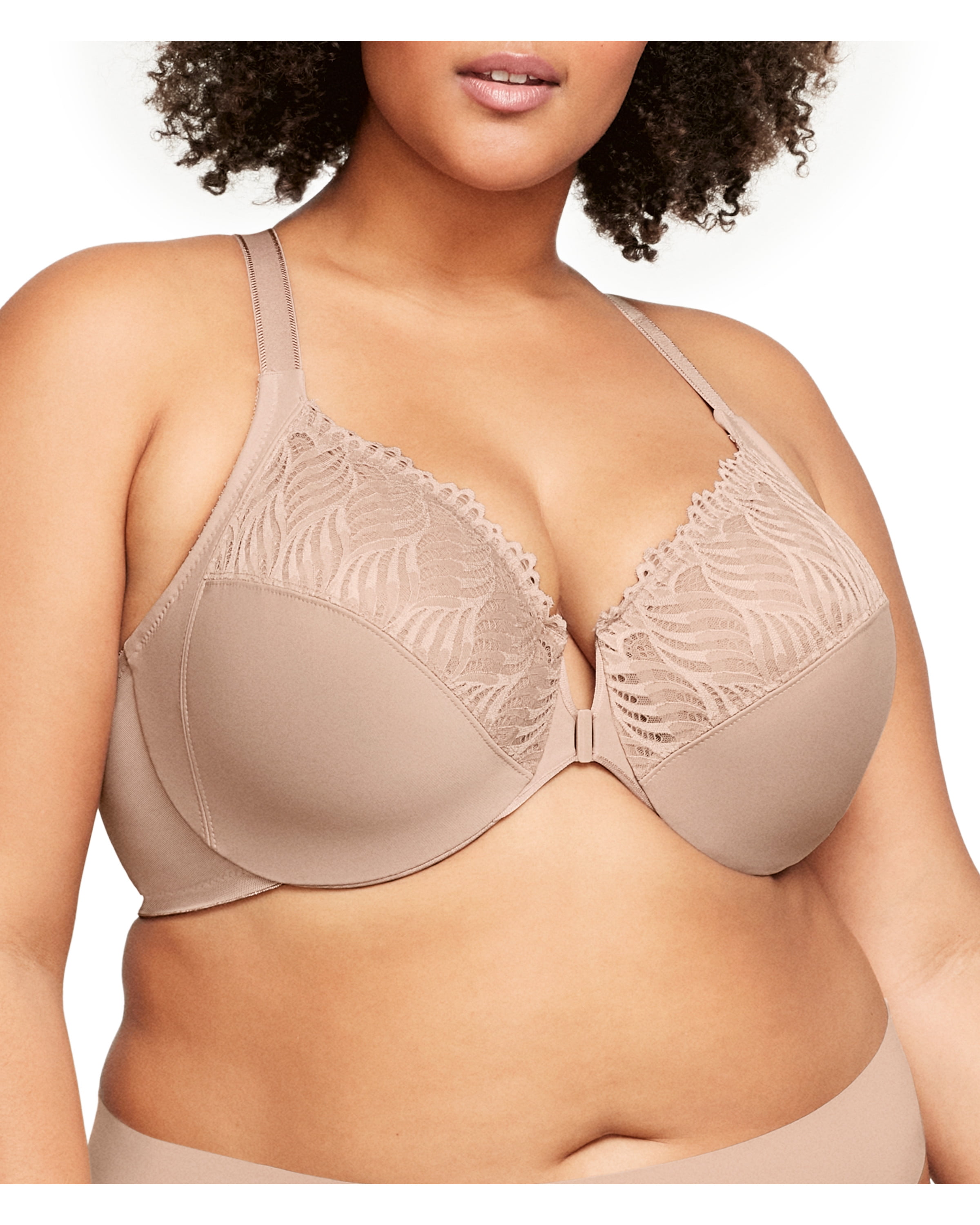 Glamorise Front-Closure Cotton T-Back Wire-free Comfort Bra - Cafe