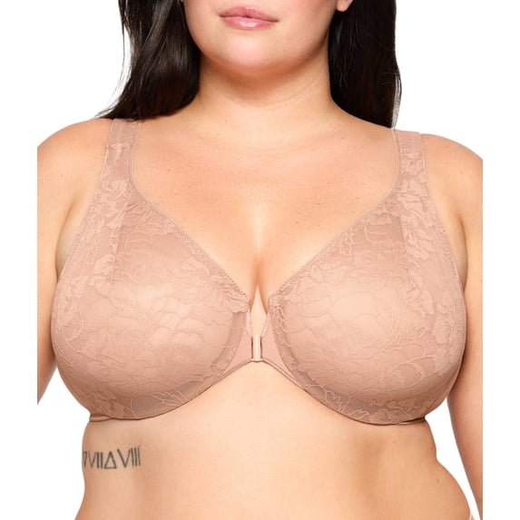 Glamorise Lacey T-Back Front-Closure WonderWire Underwire Bra 9246 (Women's & Women's Plus)