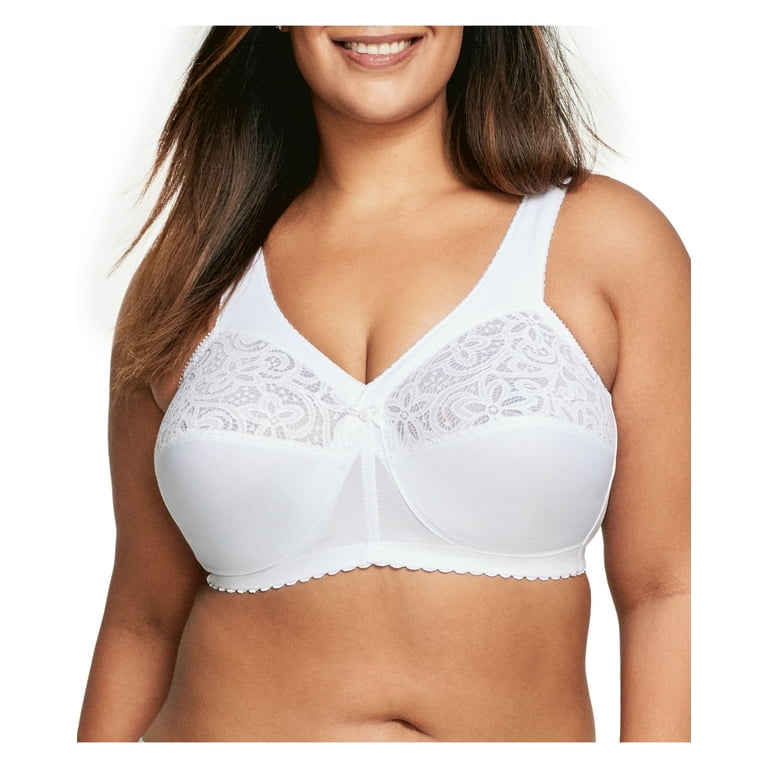 Glamorise COMFORT LIFT Bra 48C Wirefree Support ~Soft Breathable Lace~  White NEW