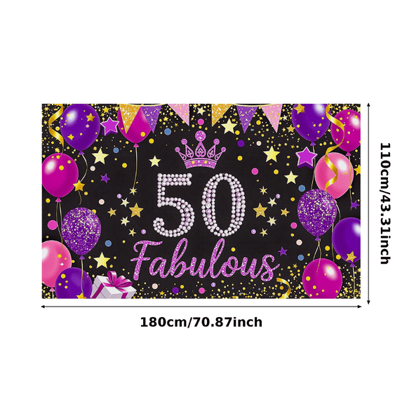 Glamorous 50th Fabulous Birthday Backdrop Banner with Crown Balloons Stars and Gifts Party Decorations Photography Props Birthday Party Supplies Celebration Event Decor