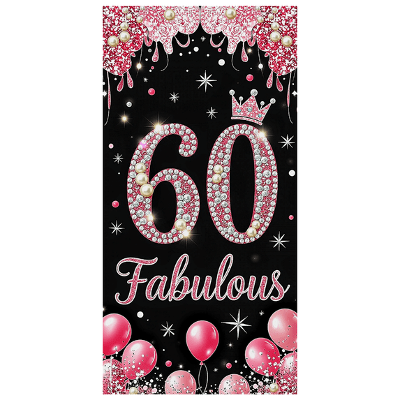 Glamorous 60th Birthday Banner with Sparkling Diamonds Pearls and Crown Backdrop Party Decorations Photography Props for Fabulous Celebrations Birthday Parties Decor Events