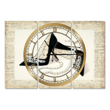 Glamorous Black Diamond Stiletto I' Glam 3 Panels Oversized Metal Clock - 36 in. wide x 28 in. high - 3 panels
