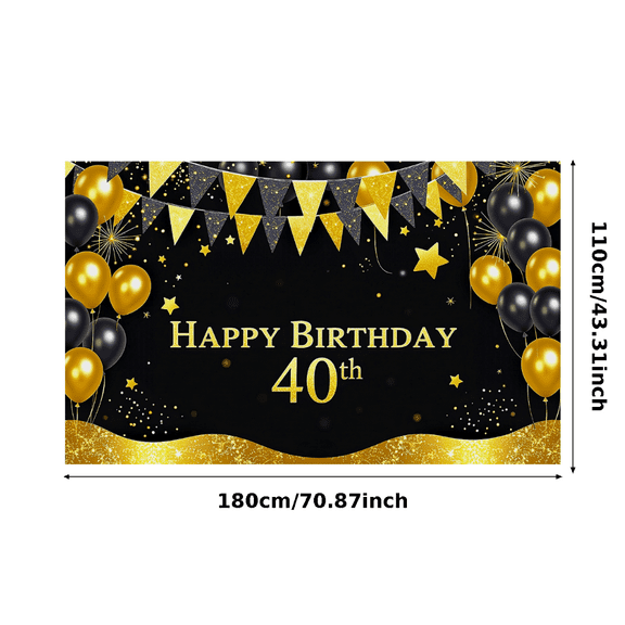 Glamorous Black Gold Glittery Triangle Banner for 40th Birthday Party, Background Decoration for Photography Props Party Supplies Celebrations Events