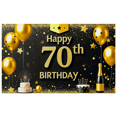 thumbnail image 1 of Glamorous Black and Gold Happy 70th Birthday Banner with Balloons Cakes and Champagne Party Decoration Backdrop for Birthday Party Photography Props Decorations, 1 of 8