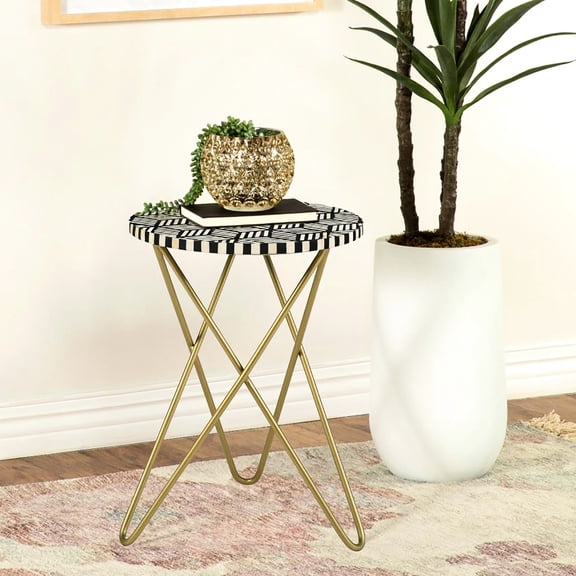 Glamorous Black White Gold Table - Mosaic Enhances Home Decor Charming Tabletop On Hairpin Leg Base