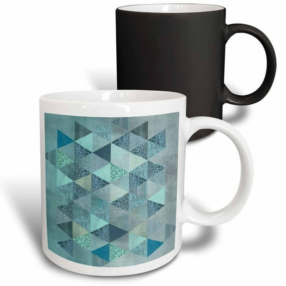 3drose, Glamorous Blue Aqua Triangle Pattern, 11oz Magic Transforming Mug