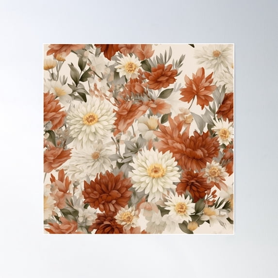 Glamorous Botanicals: Seamless Flower Design Poster Wall Art, Modern Wall Decor For Living Room Bedroom, 24x24 UNFRAMED