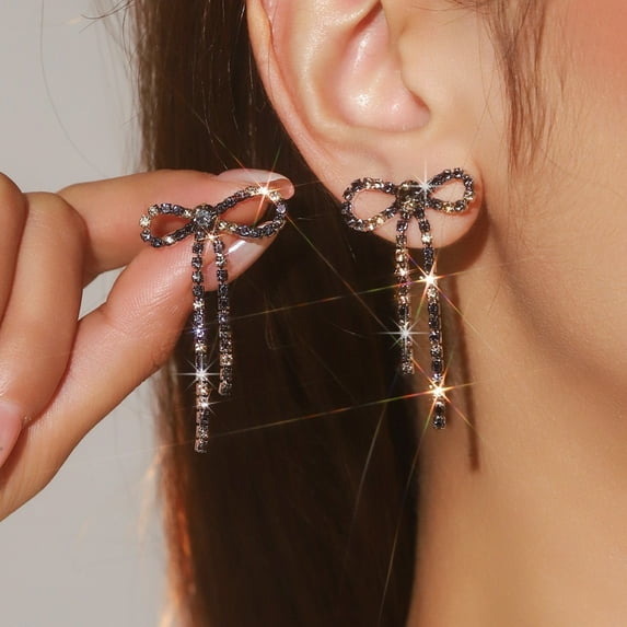 Gifts for women-Luxury Diamond Bow Earrings for Women Fashion Statement Jewelry