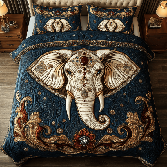 Glamorous Elephant Quilted Bedding Set , 3-Piece Bedding Set