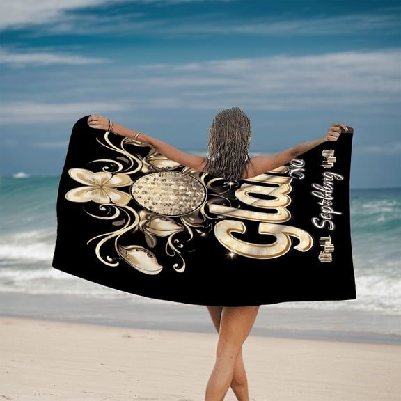 Glamorous Floral Gem Design Towel - Luxurious Beach Pool & Travel Bath Towel with Elegant Script - Perfect for Stylish Swimmers
