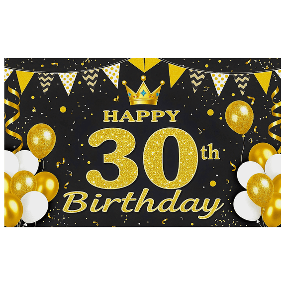 Glamorous Glittery 30th Birthday Banner with Crown Balloons and Streamers Backdrop Party Decoration for Birthday Parties Photography Props Photo Booth Decorations