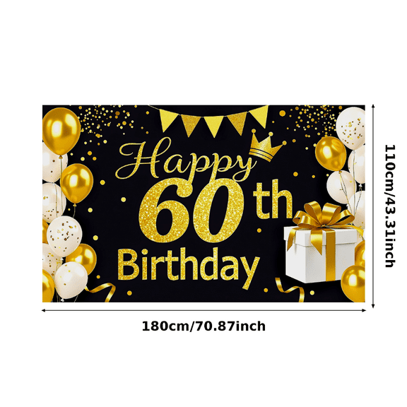 Glamorous Glittery 60th Birthday Banner, Gold Crown Balloons Gift Box Background, Party Supplies for Birthday Party Decoration Photography Props Backdrop Decorations