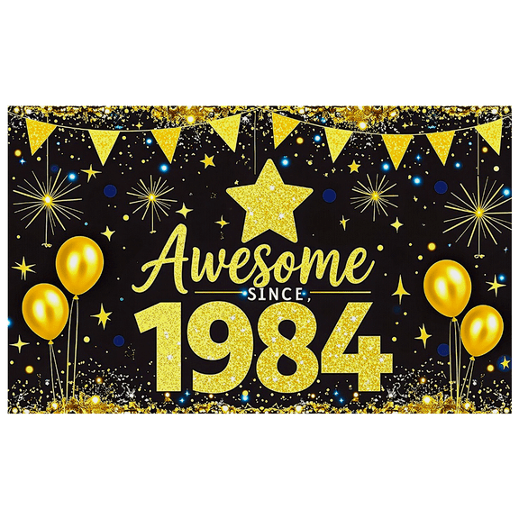Glamorous Glittery Gold Awesome Since 1984 Banner Backdrop Party Decorations for Birthday Celebrations Photography Props Anniversary Parties Decor Backgrounds