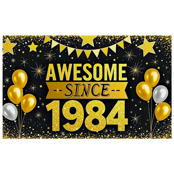 Glamorous Glittery Gold Awesome Since 1984 Banner Backdrop Party Decorations for Birthday Celebrations Photography Props Anniversary Parties Decor Backgrounds