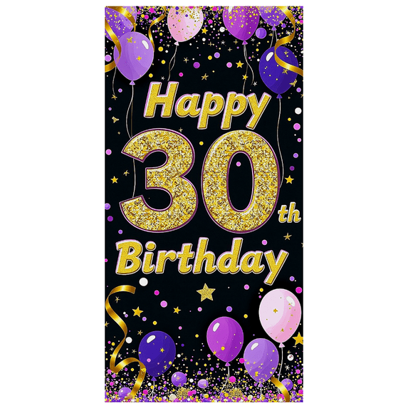 Glamorous Glittery Happy 30th Birthday Banner with Balloons and Confetti Background Party Decoration Photography Props Birthday Party Decor