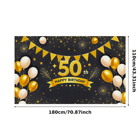 Glamorous Gold 50th Birthday Banner with Balloons Stars and Sparkles Backdrop Decor for Birthday Party Photography Props Celebration Decorations