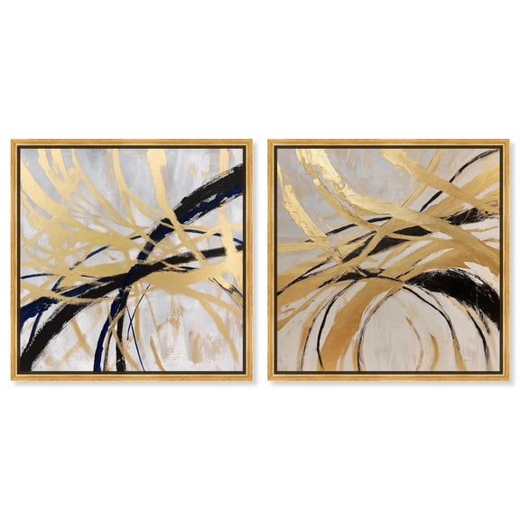 Glamorous Gold Glam Set Canvas Boho Wall Decor by Art Remedy, Gold Frame, 20 x 20