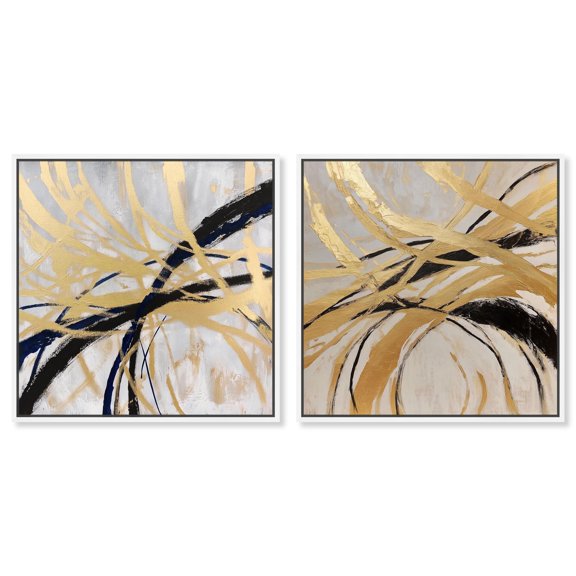 Glamorous Gold Glam Set Canvas Boho Wall Decor by Art Remedy, White Frame, 16 x 16