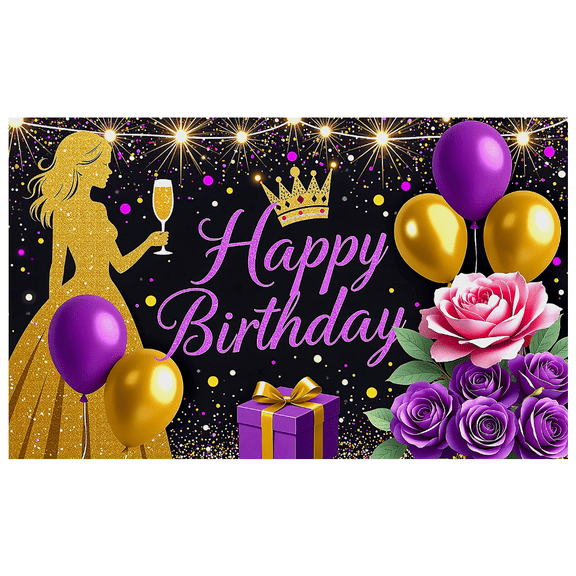 Glamorous Gold Glitter Woman Silhouette Happy Birthday Banner Party Decoration Background Backdrop for Birthday Party Celebrations Photography Props and Festive Decorations