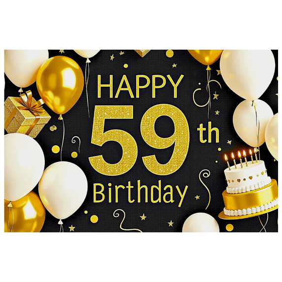 Glamorous Golden 59th Birthday Banner with Balloons Cake and Gifts Backdrop for Birthday Party Decorations Photography Props Happy Birthday Celebrations