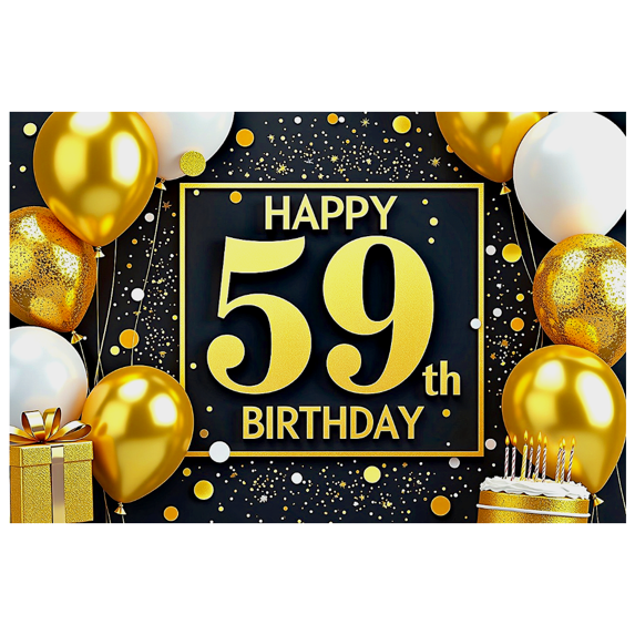 Glamorous Golden 59th Birthday Banner with Balloons Cake and Gifts Backdrop for Birthday Party Decorations Photography Props Happy Birthday Celebrations