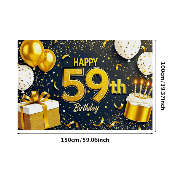 Glamorous Golden 59th Birthday Banner with Balloons Cake and Gifts Backdrop for Birthday Party Decorations Photography Props Happy Birthday Celebrations