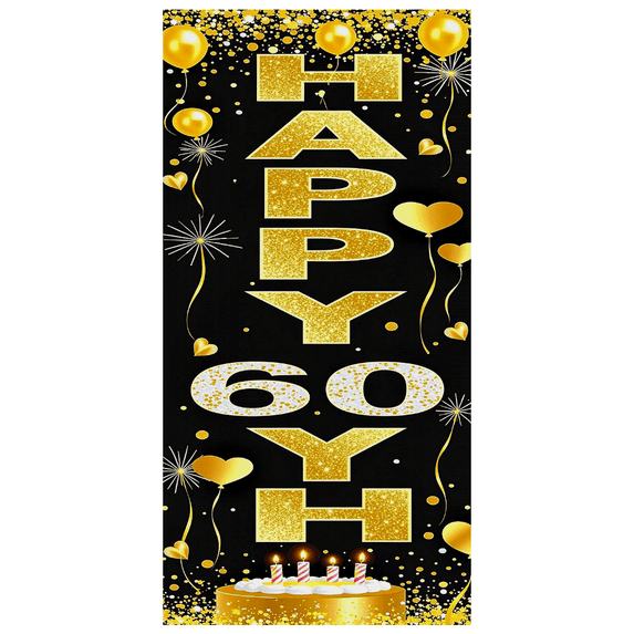 Glamorous Golden Glittery Happy 60th Birthday Banner Party Backdrop Decorations for Photography Props Birthday Party Celebrations Event Decors