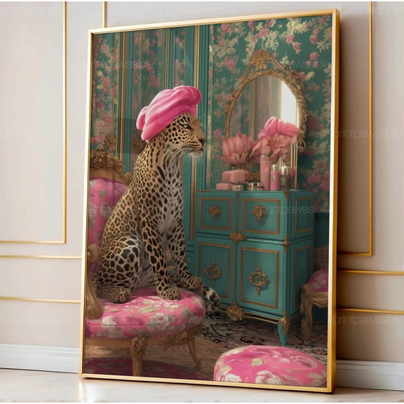 Glamorous Leopard Salon Print Girly Bathroom Wall Art Chic Jungle Animal Decor Printable Unframed Paper Print