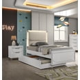 thumbnail image 1 of Glamorous Look Pearl White 3pc Bedroom Set Full Size Bed w Trundle LED Light Embossed Panels 2xNightstands Contemporary Style, 1 of 9