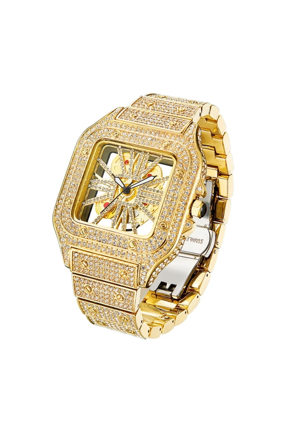 Glamorous Luxury Watches - Stylish Dial with Dazzling Rhinestones Elegant Men's Quartz Watch Perfect for Everyday Wear and Special Occasions
