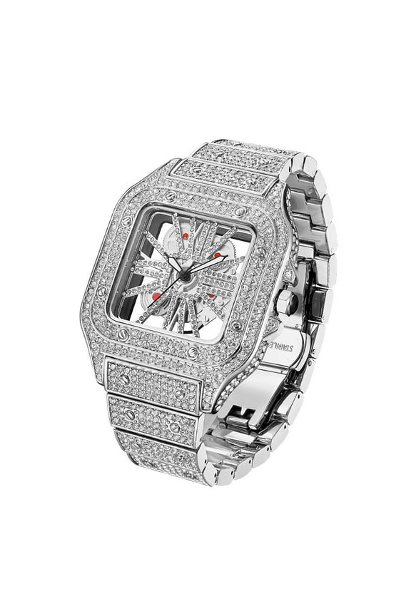 Glamorous Luxury Watches - Stylish Dial with Dazzling Rhinestones Elegant Men's Quartz Watch Perfect for Everyday Wear and Special Occasions