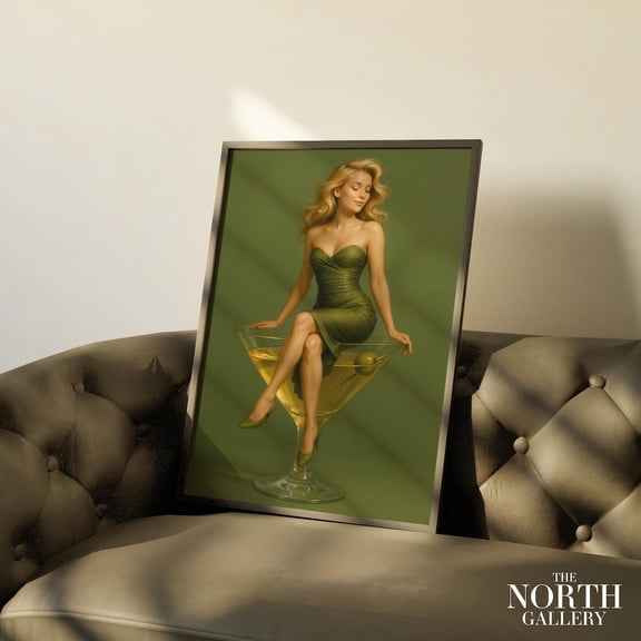 Glamorous Martini Girl Poster Art Print Retro Pin Up Cocktail Poster For Bar Kitchen Lounge Wall Decor Vintage Style Illustration UNFRAMED Poster, 8x12