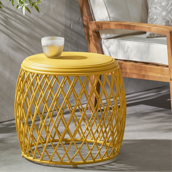 Glamorous Matte Yellow Iron Side Table, Feature Accentuated, 19.51"x19.51"x17.42", 20 Lbs Max Load Increase Stylish Table In With Accent, 19.51" X 17.42", Weight Support