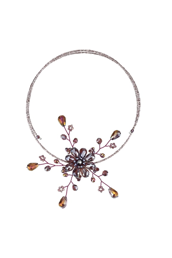 Glamorous Midnight Nude Champagne Floral Crystal Choker Wire Wrap Necklace