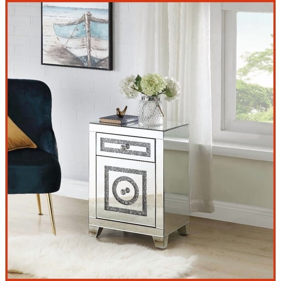 Noralie Mirrored Faux Diamond Coffee Table with 2 Safe Drawers & Fully Assembled