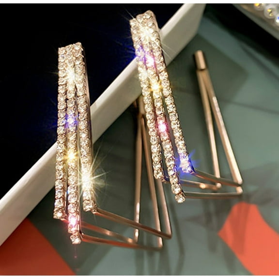 Glamorous Multilayer Geometric Crystal Square Hoops Shiny and Trendy Fashion Jewelry Earrings