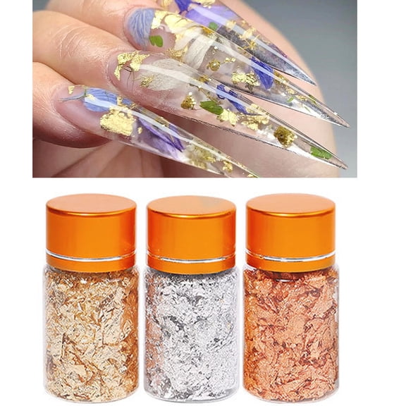Glamorous Nail Glitter and Foil Set - 3 Premium Bottles for Stunning Nail Art and DIY Manicure