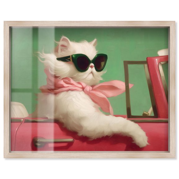 Glamorous Ride Shadowbox Print Cats Art by Art Remedy, Blonde Frame, 45 x 36