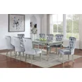 thumbnail image 1 of Glamorous Silver 9pc Dining Set Mirror Accents Table w Leaf Gray Wingback Chairs Button Tufted Upholstered Dining Room, 1 of 10
