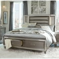 thumbnail image 1 of Glamorous Silver-Gray Finish Queen Size Platform Bed with Footboard Storage LED Headboard, 1 of 4