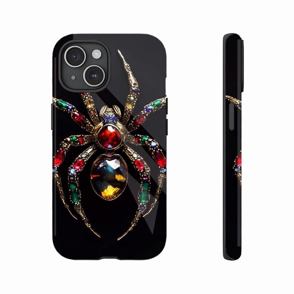 Glamorous Spider Jewelry Phone Case with Colorful Gems & Golden Frame for Fashion Lovers, Perfect for Holiday Gifts - Compatible with iPhone 11/12/13/14/15/16 (Pro Max/Plus)