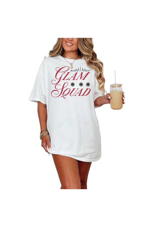Glamorous Squad Fun Stylish Text Graphic, White Comfort Colors T-Shirt, Medium