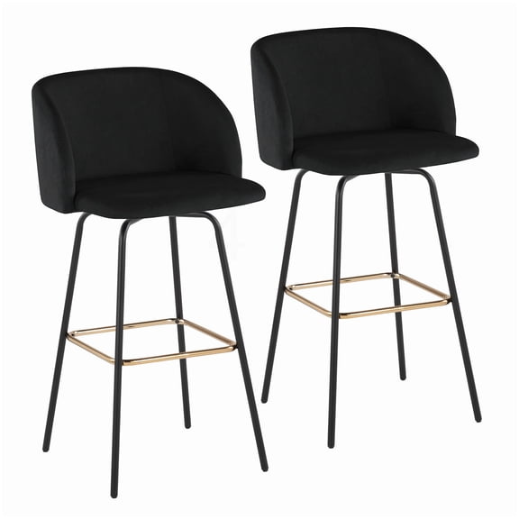Glamorous Swivel Counter Stools Set of 2, Black Velvet Seat with Gold Accents & Metal Base