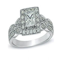 Glamorous Vintage Antique Halo Cheap Engagement Ring 1.00 Carat Princess Cut Diamond on 10k White Gold